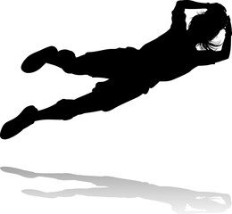A female soccer football player woman in silhouettes