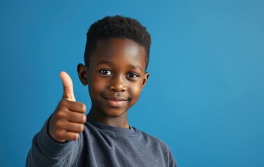 Joyful boy expressing positivity with thumbs up