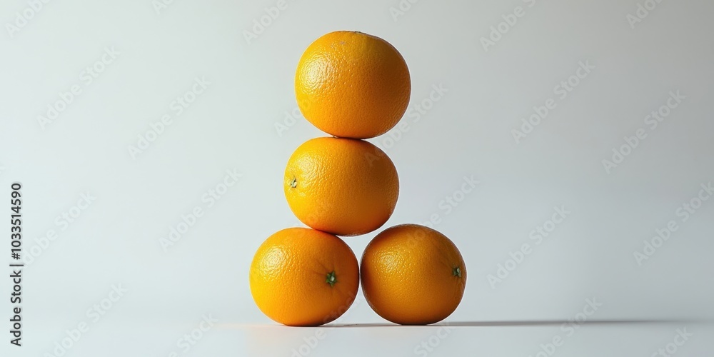 Poster so citrusy. a studio capture of a stack of juicy oranges set against a white background.
