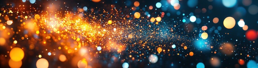 Obraz premium Abstract background with bokeh effect, colorful lights and sparkles on a dark blue background.