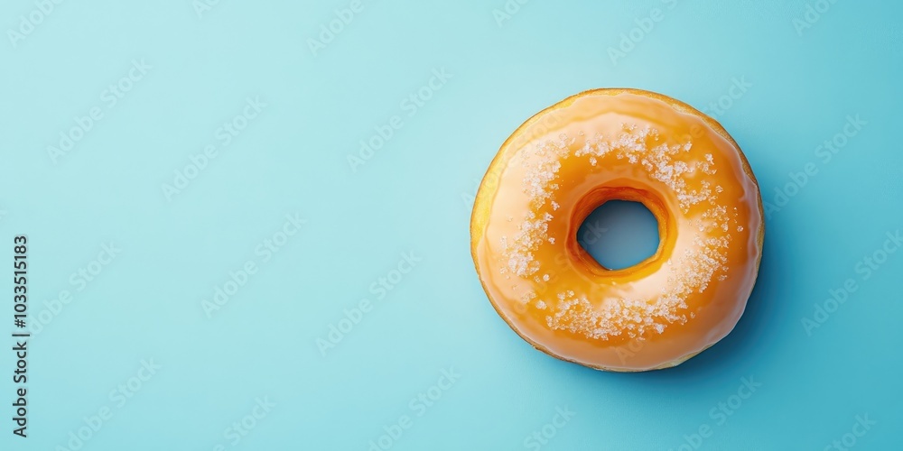 Aufkleber glazed donut for dessert displayed on a blue background flat lay mock up