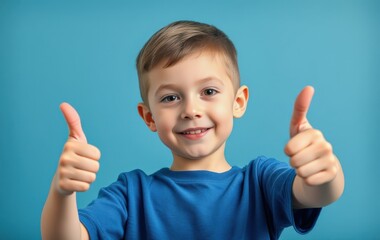 Happy child showing approval with thumbs up