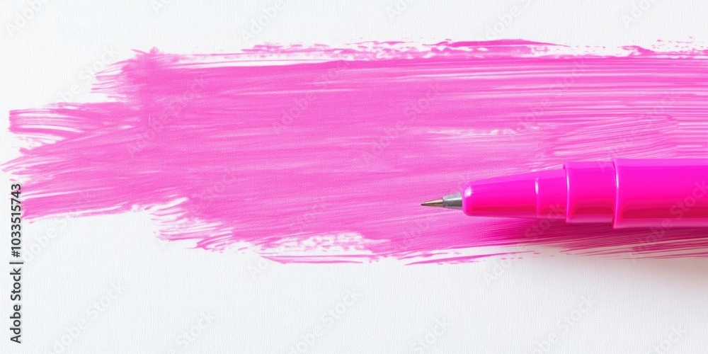 Poster bright electric fluorescent neon pink felt tip pen marker highlighter painting a large horizontal ba