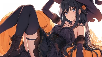 ハロウィンのコスプレをしたアニメ調の美少女