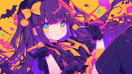 Fototapeta premium ハロウィンのコスプレをしたアニメ調の美少女