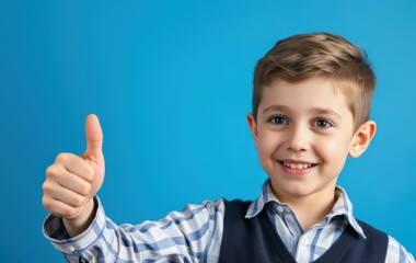 Joyful boy expressing positivity with thumbs up