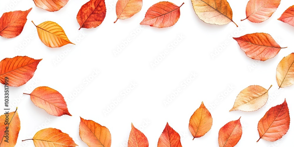 Fototapete autumn theme. leaves set against a white background creating a frame. flat lay with copy space.
