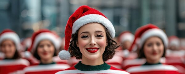 Fototapeta premium A holiday parade with people in costumes, marching bands, and festive floats, holiday, event