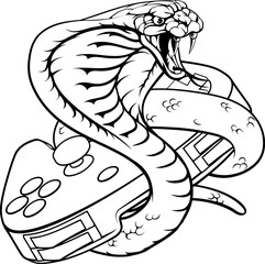 A cobra snake gamer with video game controller sports team animal mascot