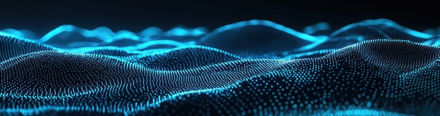 Abstract blue digital wave pattern with glowing lights.