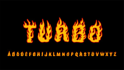 fire alphabet typeface, turbo flaming lettering racing typography design vector typeset © Artmoreink