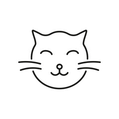 Cat Face with Closed Eyes Line Icon. Peaceful Feline Rest Outline Symbol. Calm and Relaxed Pet Expression. Editable Stroke. Isolated Vector Illustration