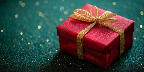 Obraz premium Pacco regalo. Sfondo verde con brillantini.