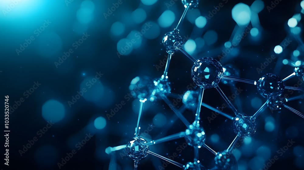 Wall mural a close-up of a molecular structure with a blue, bokeh background