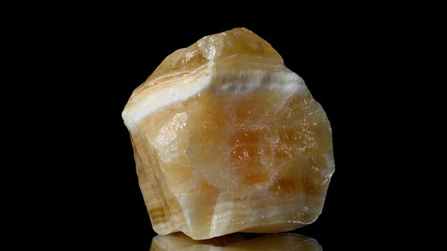 Yellow Calcite sample rotating against a black background
