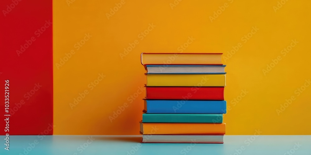 Poster Stack of vibrant books. Educational backdrop. Return to school. Copyspace for text.