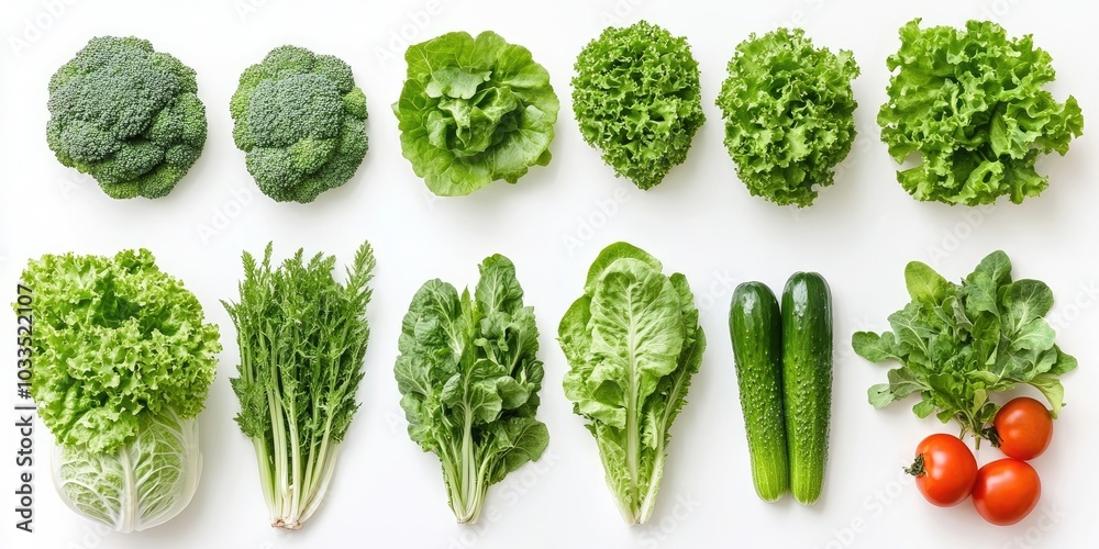 Aufkleber a collection of fresh raw green vegetables isolated on a white background with copyspace for text. c