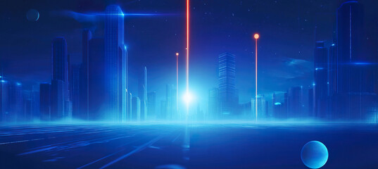 Fototapeta premium Blue alien city skyline technology background 
