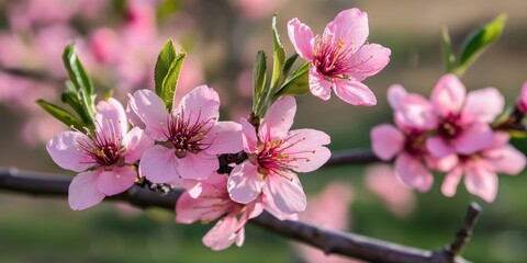 Obraz premium Pink blossoms on spring fruit trees.