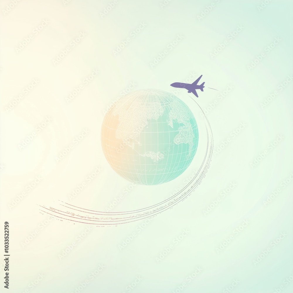Poster a globe features an airplane creating a trail as it journeys around the world, embodying the spirit 