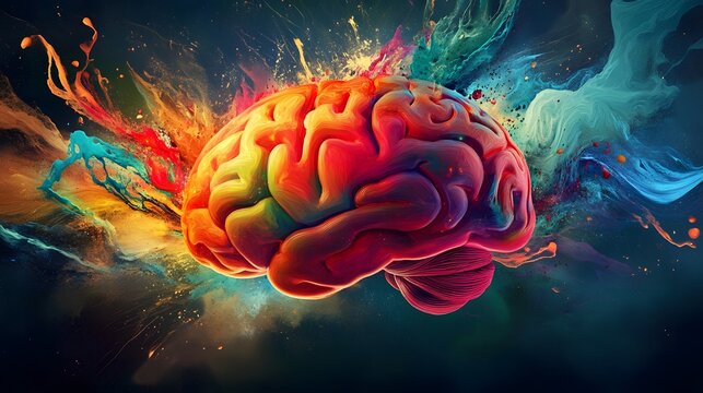 A Colorful Brain Exploding with Abstract Paint Splashes