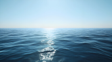 Obraz premium tranquil blue ocean with clear horizon and gentle waves, serene seascape for peaceful coastal themes, vast sea under bright blue sky for nature-inspired backgrounds