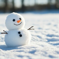 A cheerful snowman stands on a snowy landscape, bringing winter joy.