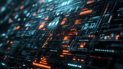 Obraz premium Futuristic Digital Circuit with Glowing Neon Patterns and Lights