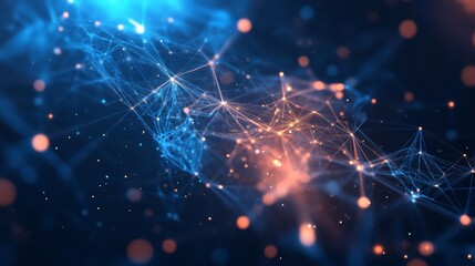 Abstract Network with Blue and Orange Glowing Connections