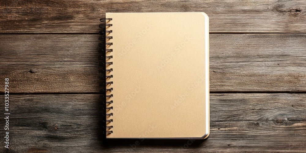 Aufkleber school notebook on a wooden surface, spiral notepad on a table