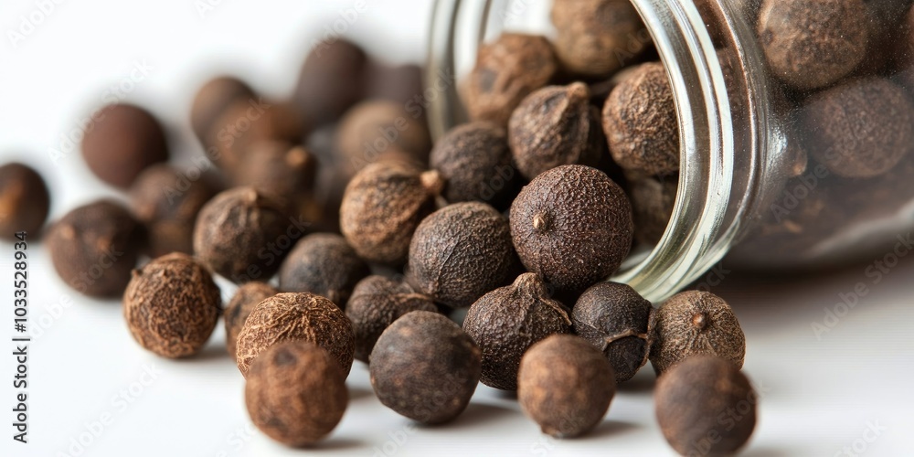 Aufkleber close-up image of entire allspice spilled from a jar.