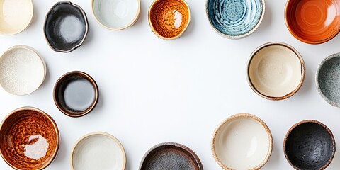 A frame created from various bowls on a white background.