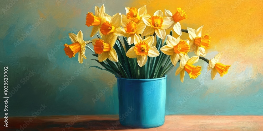 Aufkleber daffodils in a blue container