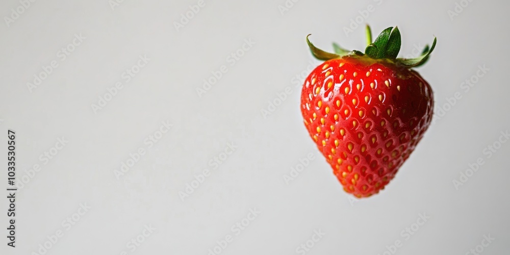 Poster red strawberry in flight on a white background. copy space.