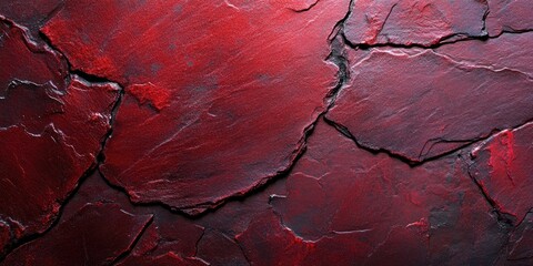 Fototapeta premium Abstract red slate background, copyspace. Dark red slate stone texture, text area. Dark grunge stone surface banner, grunge background for Christmas or sales.