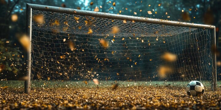 Digital composite of a football goal with a transition effect.