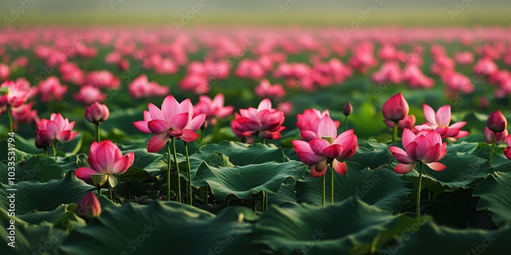 Poster the lotus flowers are arranged in rows to serve as a natural background or wallpaper.