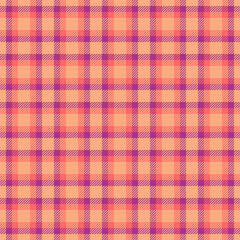 Quilted fabric seamless textile, vichy check plaid background. Mesh tartan vector texture pattern in orange and red colors.