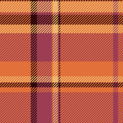 Pride check seamless fabric, scratch plaid pattern vector. Coat tartan textile texture background in orange and red colors.