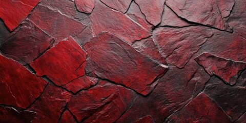 Naklejka premium Abstract red slate background, copyspace. Dark red slate stone texture, text area. Dark grunge stone surface banner, grunge background for Christmas or sales.