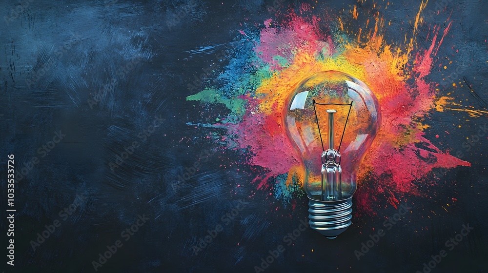 Wall mural lightbulb emerging from a colorful explosion