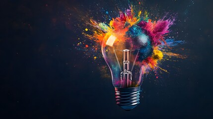 Light Bulb Exploding With Colorful Paint Splatter