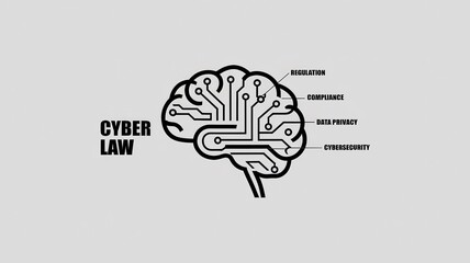 Conceptual of a brain with a circuit board design representing the intersection of cyber law digital security and technological advancements