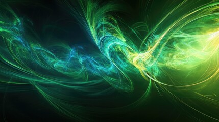Abstract background with digital art, futuristic design, blue and green colors, glowing lines, fantasy landscape, speed effect, light streaks, glowing elements, energy waves, and ethereal patterns