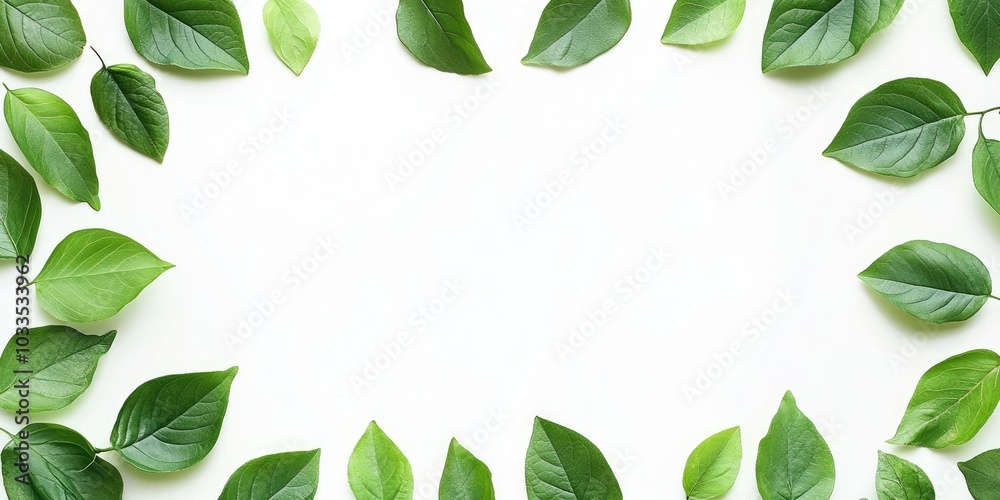 Poster green leaves pattern on a white background with copyspace.