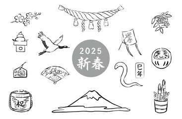 正月素材線画セット