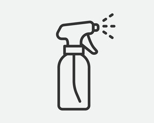 Clean icon of fluid spray in cleaning bottle aerosol. Sign tool for water gas nozzle, disinfection, hygiene spatter.