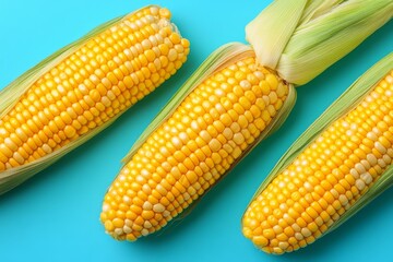 Fresh Yellow Corn on Blue Background