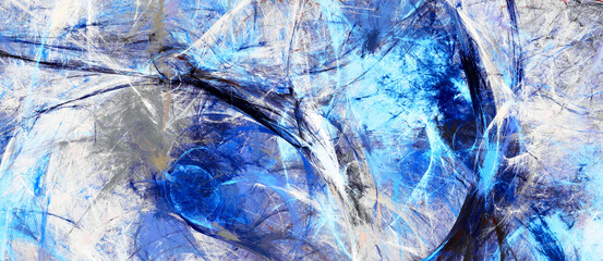 Art dynamic background in blue frost color. Abstract cool painting. Artistic touches in motion. Modern paint banner. Fractal artwork for creative graphic design