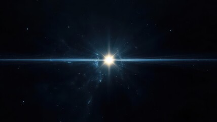 A central bright light with beams radiating outward, illuminating the darkness in a cosmic, otherworldly scene